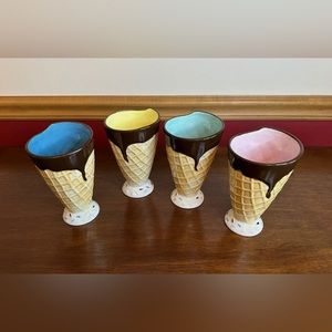 4- Pier 1 Ceramic Waffle Cone Ice Cream Sundae Milkshake Dessert Cups